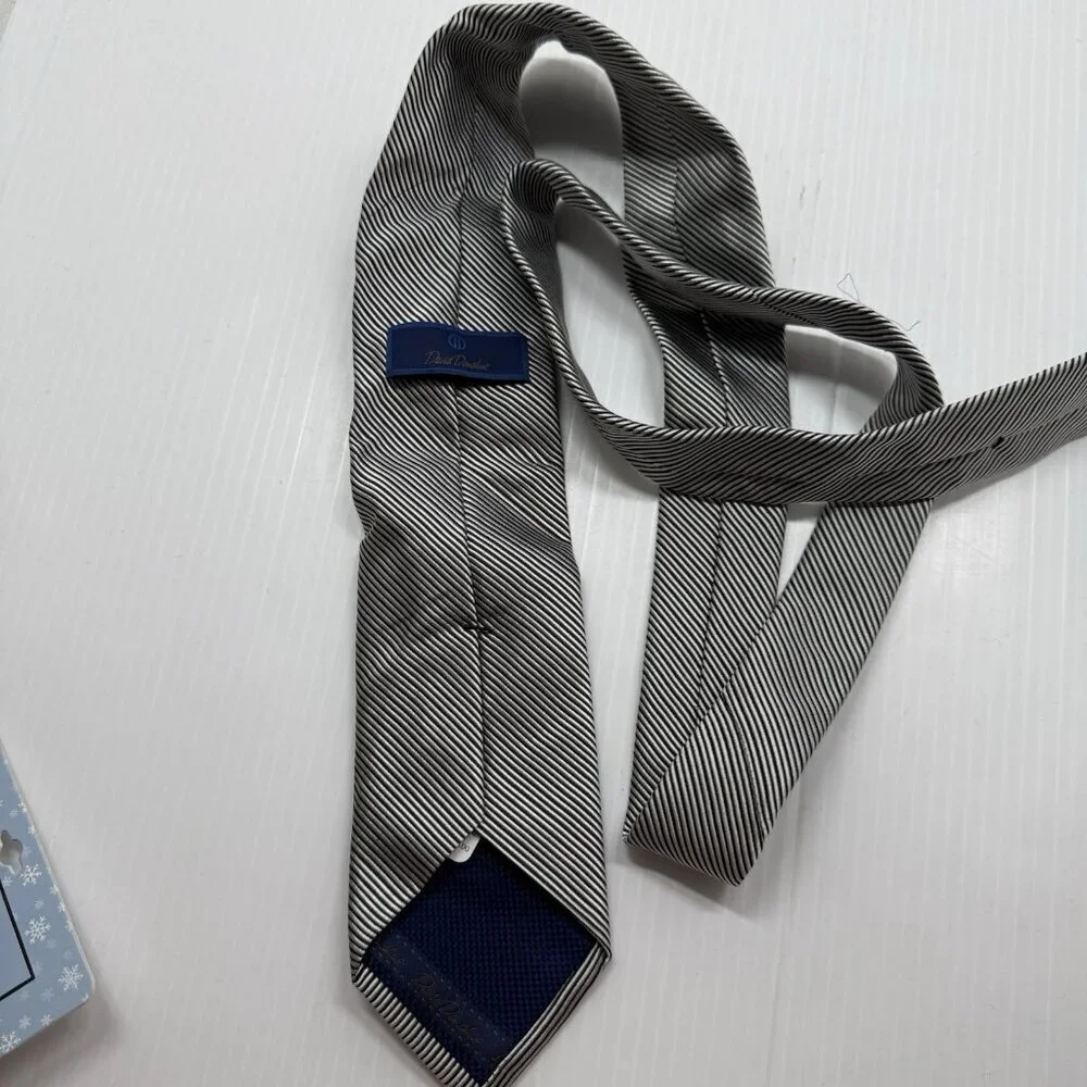 David Donahue Silk Tie Black White Stripe Twill Italian Made Classic $135 New